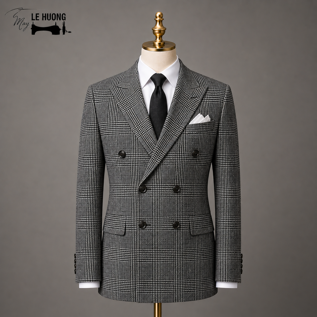 Suit Caro Xám 6 Khuy