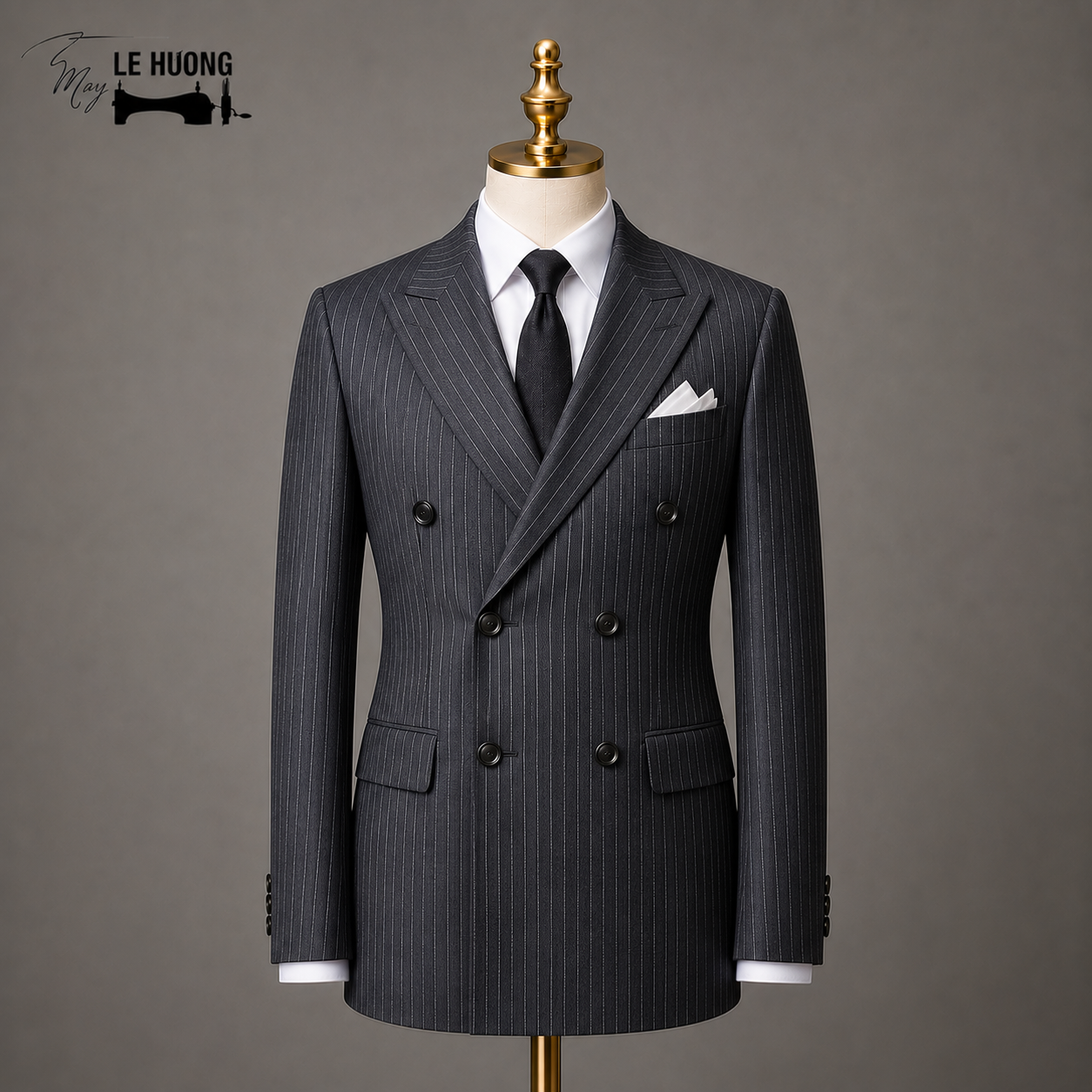 Suit Ghi Sọc 6 Khuy