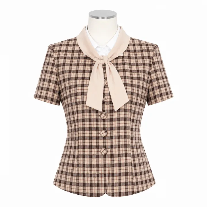 Vest Nữ Nâu Cafe – Kẻ Caro